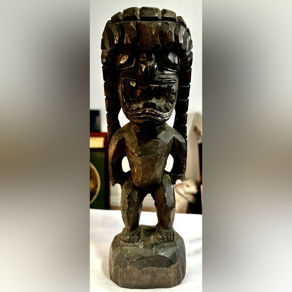 Vintage Hand Carved Wood Hawaiian Tiki God Figure Kuka 'ilimoku King Kamehameha - Picture 4 of 13